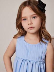 PrepCrw Young Girls' Spring/Summer Pleated Sleeveless Round Neck Blue Woven Dress - Blue - View 6