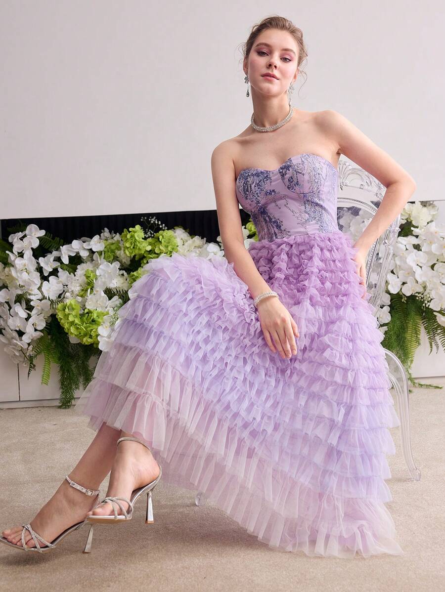 MOTF Soiréza OMBRE CONTRAST MESH TUBE EVENING DRESS - Purple - View 1