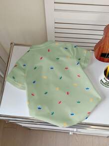SHEIN 1st Young Boy Casual School Style Crown Print Korte Mouw Polo Shirt, Comfortabel & Veelzijdig, Geschikt Voor Buitenspelen En School, Lente/Zomer