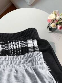 SHEIN LUNE Plus Size Women Casual Solid Color & Plaid Shorts, Multipack Western Wear Women Boho Bohemian 90s Clothes Festival Summer Outfits For Women Summer Boho Old Money Summer Outfits For Women Spring Break Rave Outfits Festival Spring Break Outfits Business Casual Woman