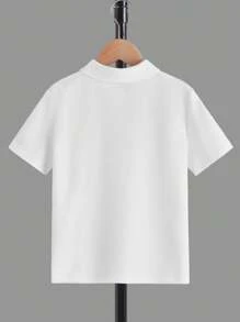 SHEIN Tween Boy 1/4 Zip Solid Color Rib Panel Casual Lightweight Polo Shirt, Daily Wear For Summer - White - View 2