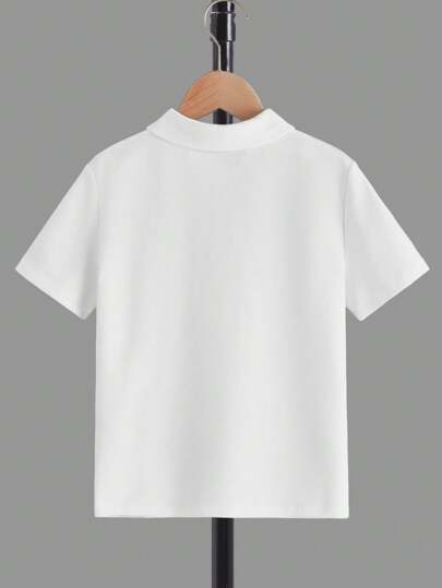 SHEIN Tween Boy 1/4 Zip Solid Color Rib Panel Casual Lightweight Polo Shirt, Daily Wear For Summer