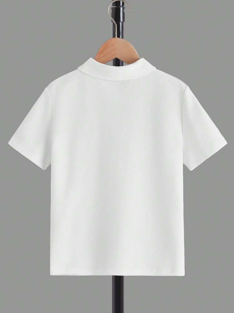SHEIN Tween Boy 1/4 Zip Solid Color Rib Panel Casual Lightweight Polo Shirt, Daily Wear For Summer - White - View 2