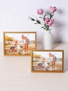 SHEIN 1pc Golden Wpc Minimalist Style Picture Frame Including Photo Paper, Can Be Hung On The Wall Or Placed On The Table, Suitable For Home, Bedroom, Dining Room, Living Room Decor Valentine DAY, Valentines Wedding, Birthday