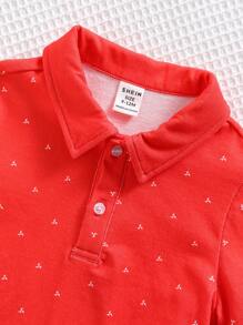 SHEIN Babyboy 针织柔软圆点领短袖套头衫 - 紅色 - 查看 6