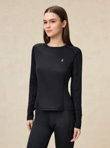 OutZeal 防晒 UPF50+ 凉爽防晒圆领口袋长袖 T 恤女式健身上衣 - 黑色 - 查看 10