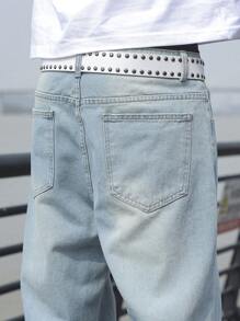 Claim Dot Loose Men's Straight-Leg Slant Pocket Casual Jeans - Light Wash - View 8