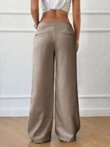 SHEIN LUNE Women's Ultra Low Rise Slimming Simple Style Trousers - Camel - View 2