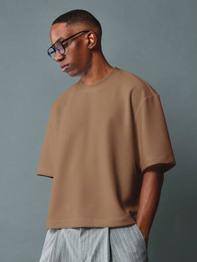 SUMWON 优质超大圆领 T 恤宽松版型简约基本街头服饰都市时尚经典短袖 T 恤秋冬分层基本款