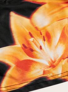 SHEIN ICON Floral Print Cropped Tube Top - Orange - View 3