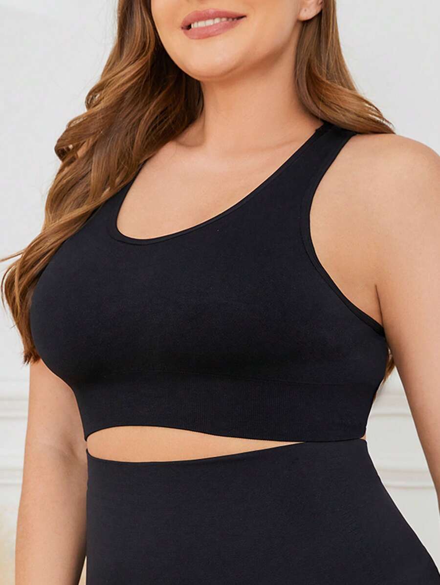 Plus Size Plain Cropped Shaping Cami Top - Black - View 1