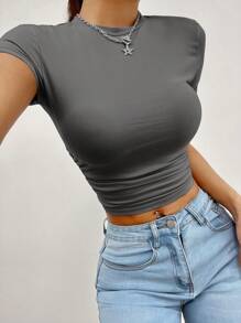 SHEIN PETITE Summer 3pcs/Set Ladies' Pleated Short Sleeve T-Shirt - Multicolor - View 4