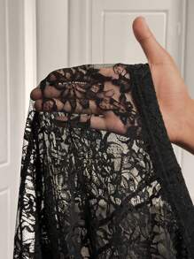 BamGleam Quần legging ren xuyên thấu màu trơn cho nữ - màu đen - Xem 8