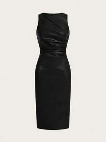 SHEIN Essnce Vestido elegante para mujer de talla grande, vestido sexy, falda de PU, vestido, atuendos de verano para mujer, vestidos de primavera para mujer, vestidos elegantes para mujer, vestidos de cumpleaños elegantes para mujer, atuendo para rave