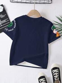 Baby Boy Casual Relaxed Fit Round Neck Short Sleeve T-Shirt, Suitable For Summer - White - View 3