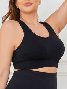 Plus Size Plain Cropped Shaping Cami Top - Black - View 4