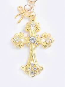 ROMWE Goth 1 件 Y2K 风格金色哥特式十字包饰钥匙扣，情人节包包装饰，万圣节 - 彩色 - 查看 3