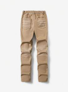 Denimly Boys' Fashion Casual Versatile Academic Denim Pants, Elastic Waist, Zipper Front, Ripped Distressed Washed Jeans - Khaki - View 6