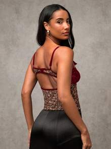 SHEIN BAE Damen Leoparden-Muster Spitze Spliced Sexy Trägertop, vielseitig für Ausflüge, Dates, Themenfeiern, Karneval, Korsett-Top, Konzerte, Rave-Top