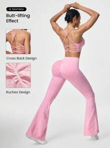 SHEIN Sports Women's Leopard Print 2pcs Sports Bra & Wide Leg Pants Fitness Outfit