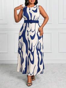 Fleurora 大码女式抽象印花两件套休闲/通勤西装套装，夏季