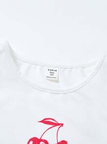 SHEIN Top corto sin mangas ajustado de estilo casual con estampado de cerezas para niña adolescente
