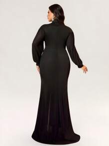 Coutiva Vestido de gala negro de talla grande, vestido de invitada de boda con cuello alto con cuentas, vestido de fiesta, vestido de noche - Negro - Ver 2