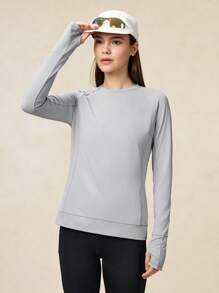 OutZeal SunProof UPF50+ Sun Protection Ruched Back Design Long Sleeve Tee Women Workout Top - Grey - View 5