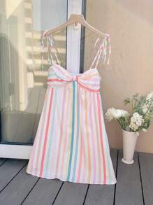 Comfortcana Bohemian Multicolor Striped Mini Slip Dress, Summer Resort Wear - Multicolor - View 7