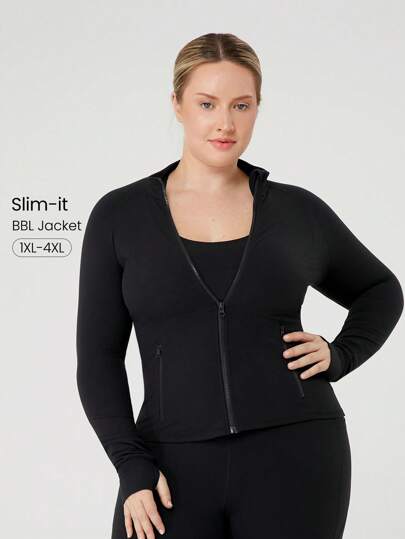 GLOWMODE FeatherFit™ Plus Size Slim-It Streamline Performance Secure Pockets Zip Up Jacket Low Impact Yoga Pilates Daily Fall