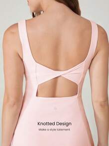 GLOWMODE FeatherFit™-Air 吸汗速干露肩结背方领迷你连衣裙，内置短裤，侧袋，防滑手柄，日常休闲装，可拆卸罩杯 - 淺粉色 - 查看 3