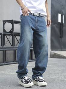 Manfinity Hypemode Men Casual Slant Pocket Straight Leg Jeans - Medium Wash - View 6