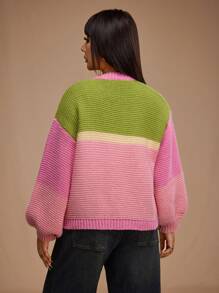 Forever 21 大码女式冬季条纹短款长袖休闲针织开衫，长袖上衣新年女式短款上衣，Y2k 服装新款彩色拼布休闲宽松针织开衫 - 彩色 - 查看 2