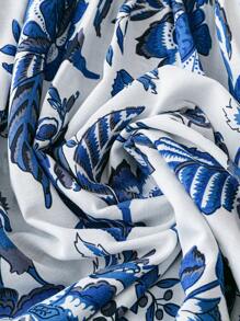 SHEIN LUNE 大码休闲花卉印花连衣裙、节日装 - 藍白色 - 查看 3