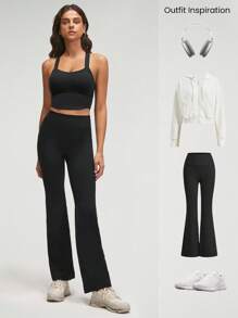 GLOWMODE FeatherFit™ Crossover Straps Curved Hem Sports Bra Tank Top Low Impact Yoga Daily Fall Winter