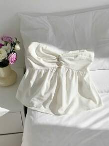 Comfortcana Summer White Linen Twist Bandeau Bohemian Vacation Top - White - View 4