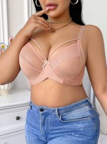 1pc Plus Size Wire-Rimmed Lingerie Bra, Minimalist & Fashionable For Summer - Apricot - View 3