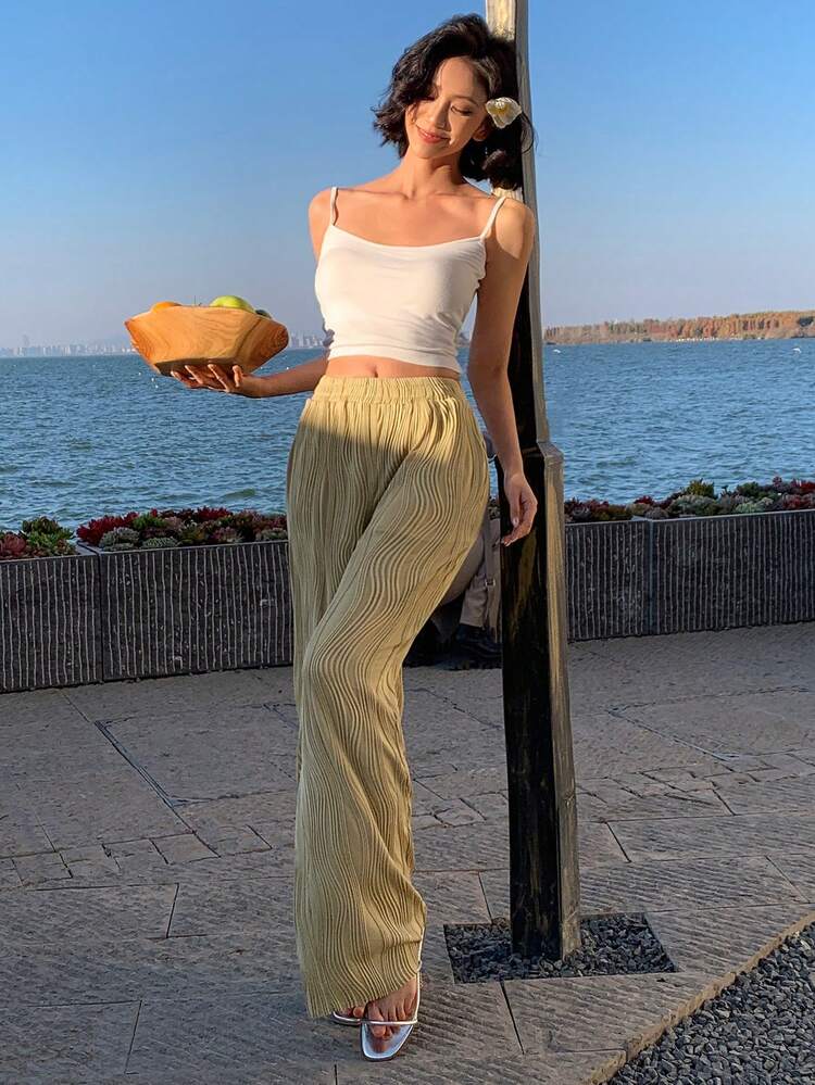 Vacation Casual Plain Texture Women Long Pants