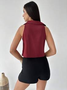 Firerie Elegant Retro Burgundy Draped Neck Blouse, Suitable For Daily Commute, Wedding, Spring & Summer - Burgundy - View 3
