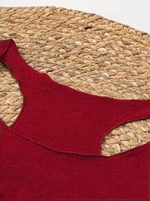 SHEIN LUNE 女士 7 月 4 日美国国旗印花圆领背心，休闲适合夏季 - 酒紅色 - 查看 4