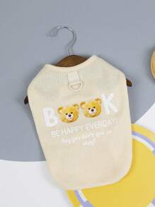 PETSIN Beige Light-Breathable Waffle Texture Casual Pet Vest With Cute Book, Bear, "Be Happy Every Day" Graphic, Suitable For Summer, Can Be Worn & Leashes - Beige - View 2