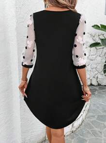 SHEIN Clasi Women's Elegant Round Neck Polka Dot 3D Floral H-Line Mini Dress, Suitable For Casual, Street, Holiday Wear Summer Dresses For Women