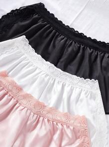 3pcs Set Faux Silk Lace Trim Shorts - Multicolor - View 5