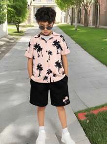 SHEIN Tween Boy Tropical Print Shirt & Shorts Without Tee