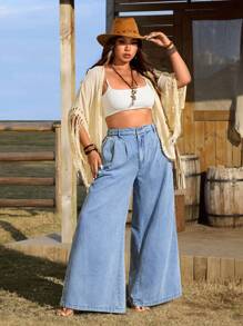 EMERY ROSE Plus Size Loose Fit Simple Fashionable Denim Jeans, Suitable For Summer - Blue - View 6