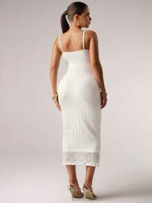 MaterniChic Elegant Solid Color Jacquard Slim Fit Maternity Slip Dress Baby Shower Summer Outfits - White - View 6