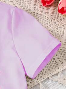 2pcs/Set Girls Butterfly Print Short Sleeve T-Shirt & Ruffle Trim Denim Jeans, Suitable For Daily Wear In Summer