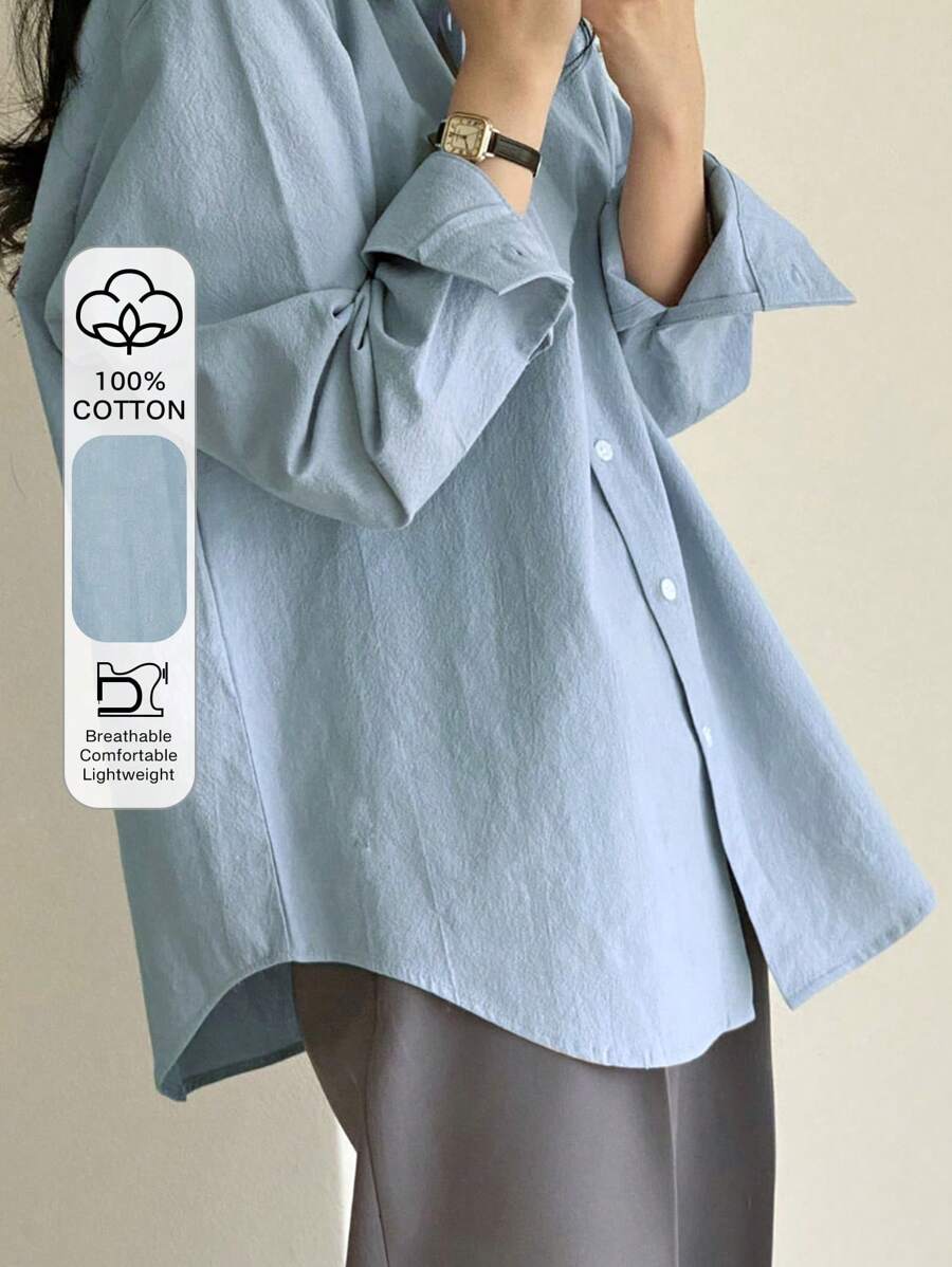 DAZY Solid Button Through Shirt,Long Sleeve Tops,Fall Clothes