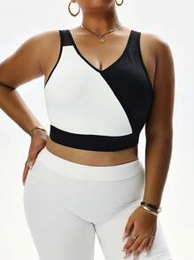 SHEIN Sport Studio Sujetador deportivo en talla grande con bloques de color, espalda descubierta y recortes