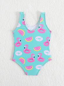 Baby Girl All-Over Print Sleeveless One-Piece Swimsuit, Random Print - Multicolor - View 2